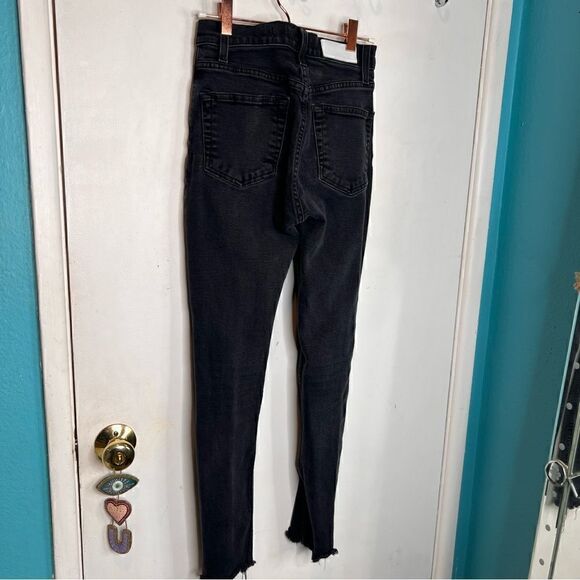 Re/done button fly dark was destroyed skinny fit busted knees raw hem - Picture 5 of 11